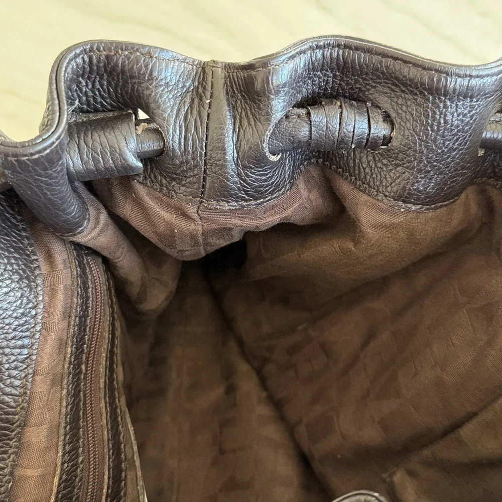 Furla Brown Pebbled Leather Shoulder Tote